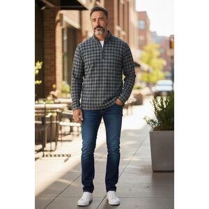 Vineyard Vines Men’s XL OTG Bluffs Plaid Quarter Zip Pullover Gray Stretch